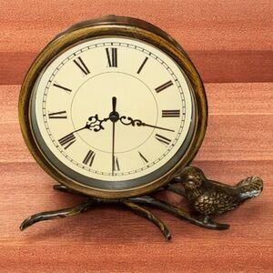 Bronze Clock with Bird Perched on Branch Battery Operated Easy Removable Back